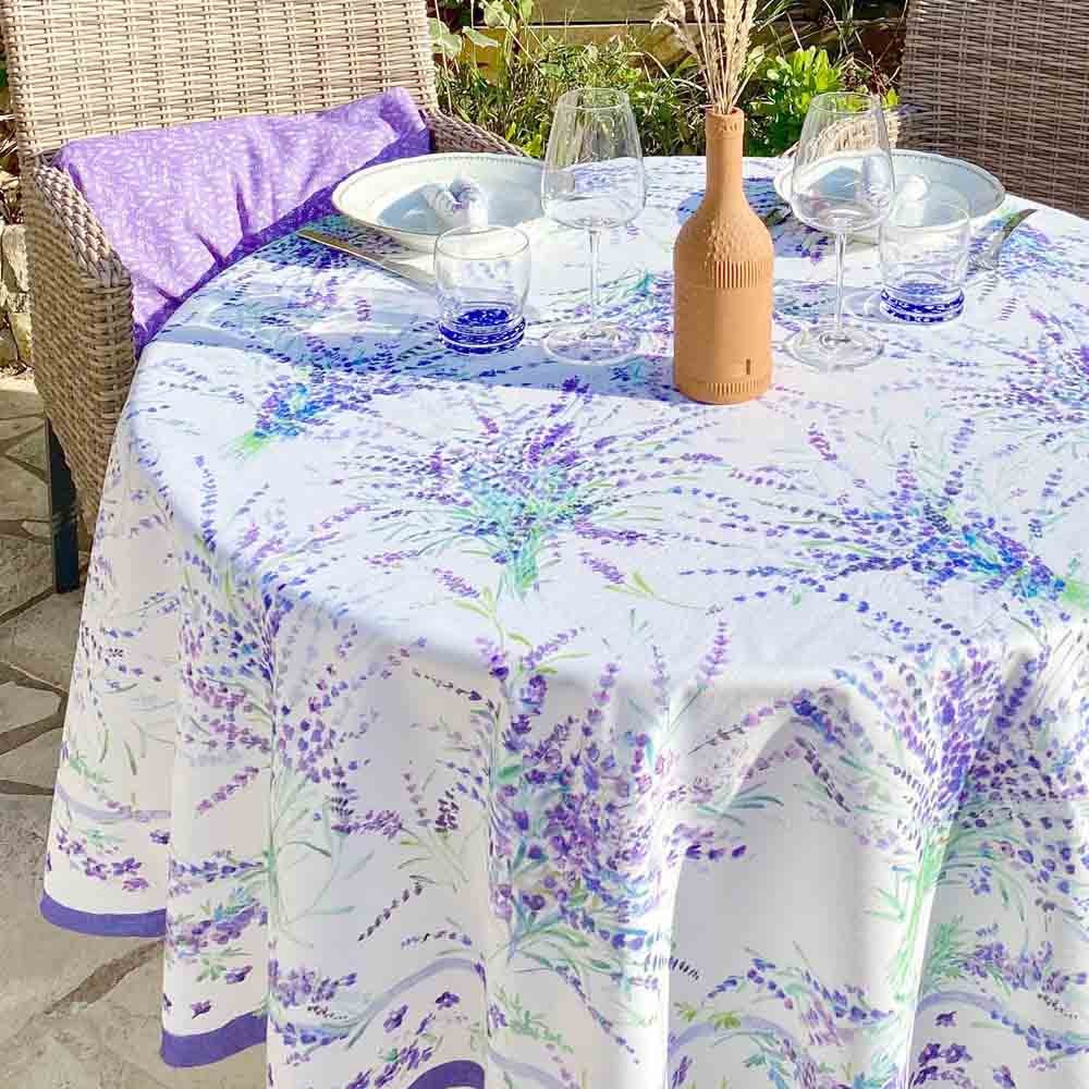 Nappe ronde en coton enduit 180 cm pour repas de jardin en Provence