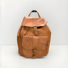 Large Leather Backpack Vintage Rucksack Made In Greece Unisex Tan Brown Rustic