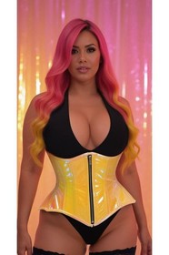 Daisy Corsets Yellow/Pink Holo Double Steel Boned Underbust Waist Cincher USA