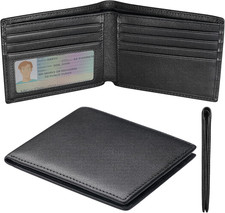 Slim Mens Wallet, Genuine Leather Bifold Wallet for Men RFID Blocking Thin with