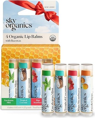BUY3GET1 FREE (Add4) Sky Organics Beeswax Lip Balm Variety Pack Assorted, 4.0 ea