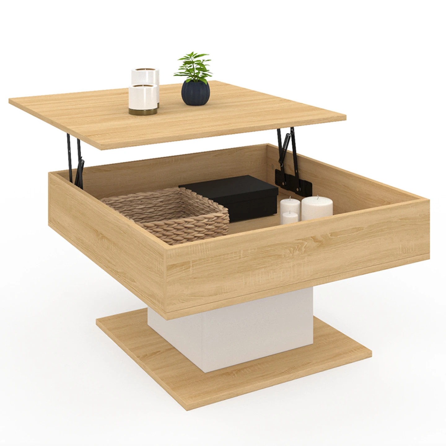 Table basse plateau relevable EDEN gain de place pour petit salon carré
