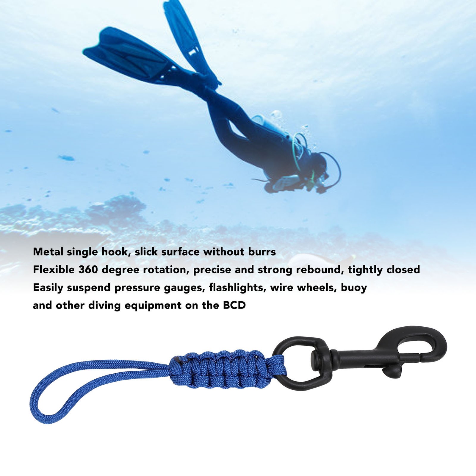 Royalblue Stainless Steel Scuba Diving Lanyard Hand Woven Prevents Lost Scub EC