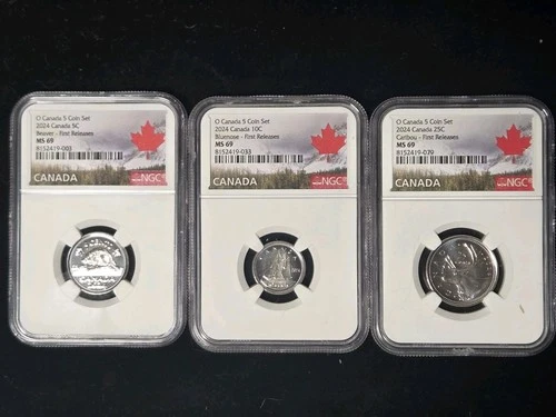 2024 O Canada 3 of 5 Coin Set NGC MS69 Nickel Dime Quarter First Releases