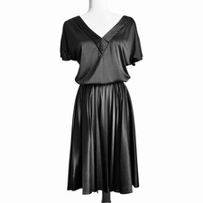 Aqua Bloomingdale's Women's Black Retro Pleated Skirt Midi Dress Medium EUC