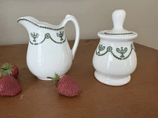 Syracuse China VTG Restaurant Ware Rare Mustard Pot & Creamer St. Elmo Pattern