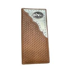 Men’s Long Leather Wallet – Hair-On Cowhide with Cowboy Praying Concho and Ba...
