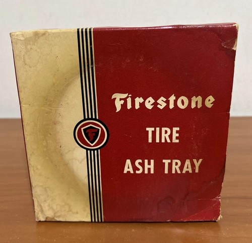Vintage Firestone Tire Ashtray Embossed Glass Insert Advertising With Box
