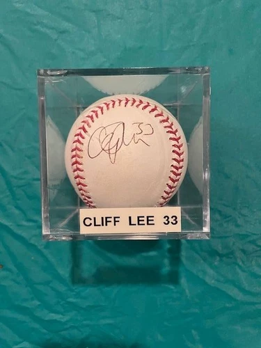 Phillies Cliff Lee 33 Autographed Baseball with Cube