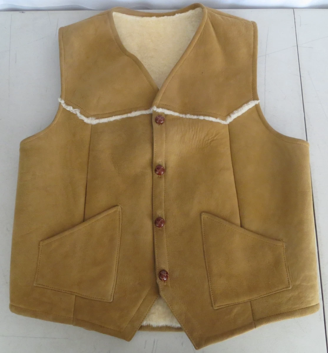 Tuikayoo Suede herenpak, vest, vintage, western cowboy, vest, normale pasvorm, bruin, XXL