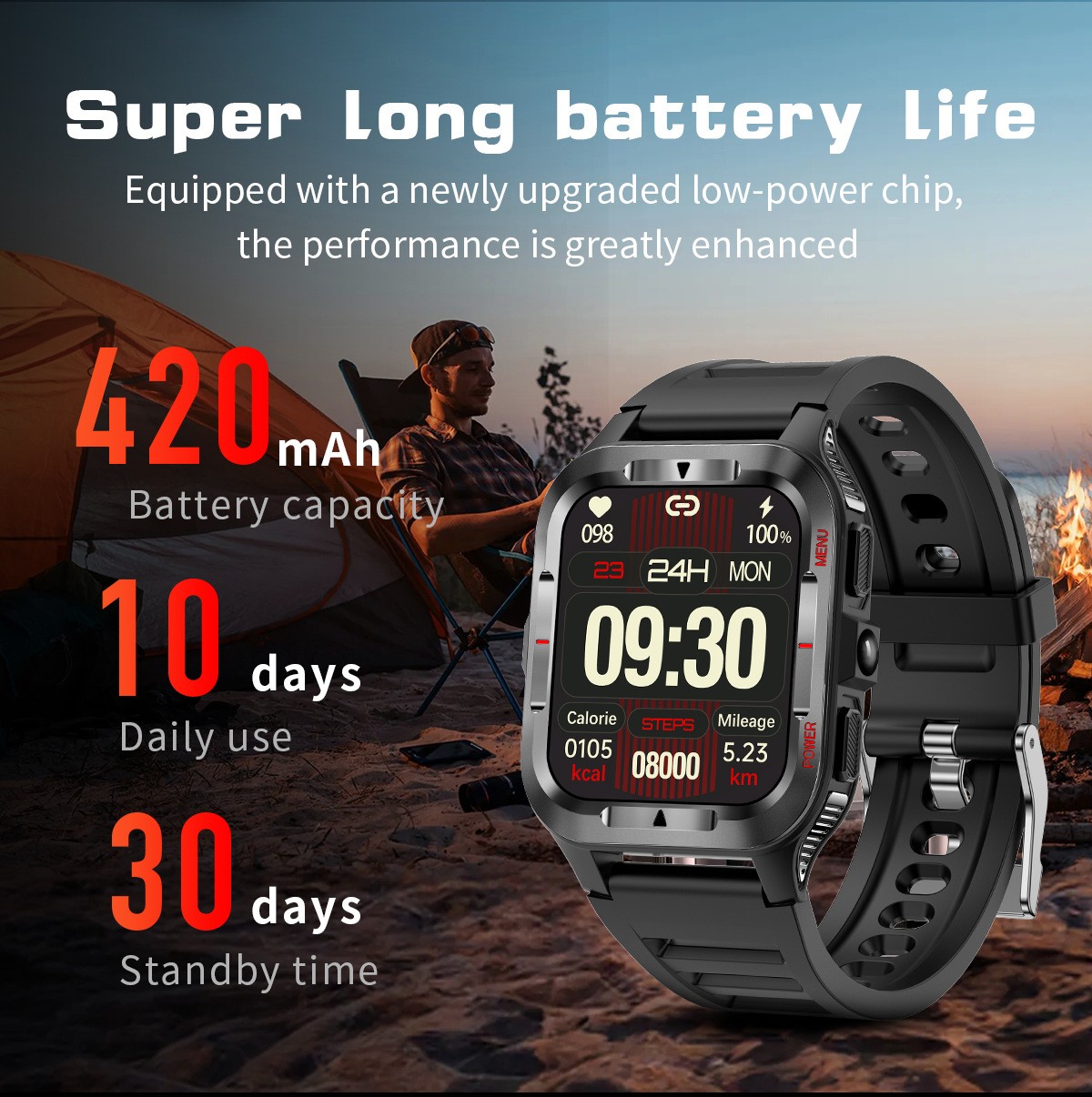 Smartwatch militare robusto per uomo con torcia foto 5