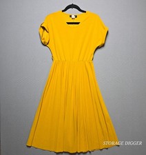 Ashley Blue Fit & Flare Midi Dress Womens L Mustard Yellow Short Sleeve Stretch
