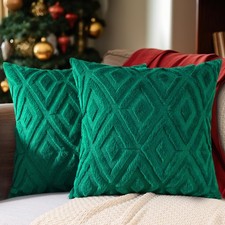 Pallene Christmas Green 18x18 Faux Fur Throw Pillow Covers Set of 2 Plush 3D Dia