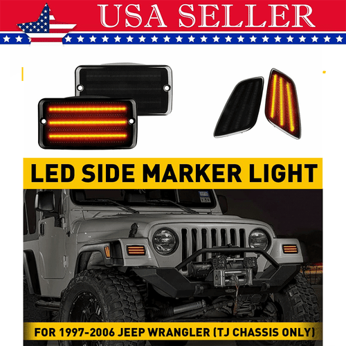 For 1997-2006 Jeep Wrangler TJ Smoked Side Marker Lamps+Bumper Signal Lights NEW - Picture 1 of 15