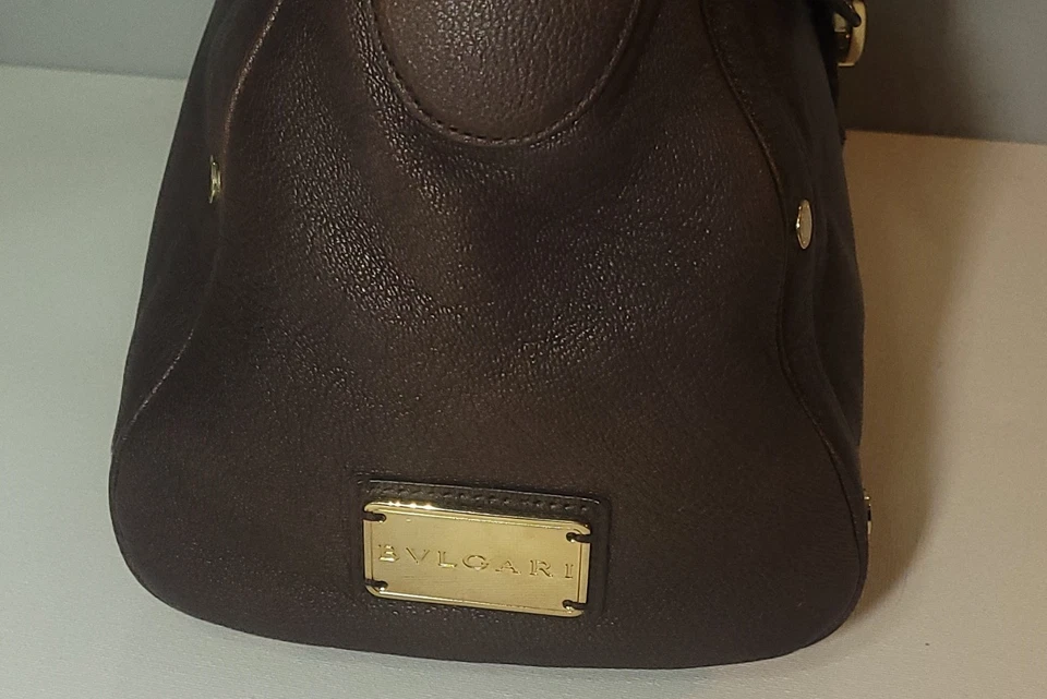 BVLGARI 2 handles luxury BAG vintage BROWN leather fabulous gold hardware — 第 3/4 张图片