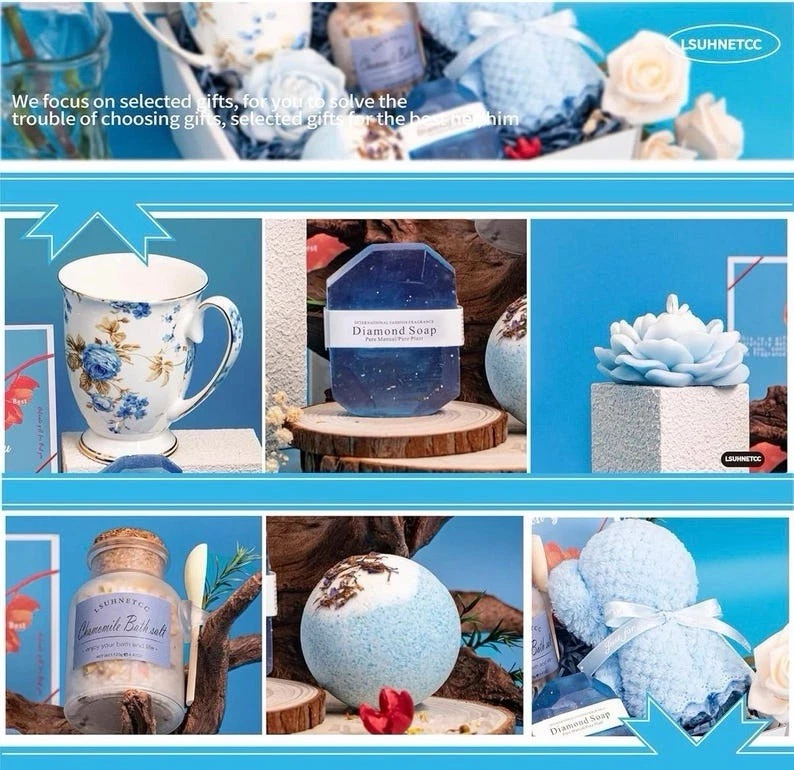 Caja de regalo spa única para cuidado personal - paquete azul hombre/mujer Foto 2 de 3