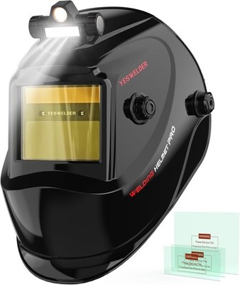 1/1/1/1 Auto Darkening Welding Helmet, Wide Shade 3.5/9-13, 2 Arc Sensors