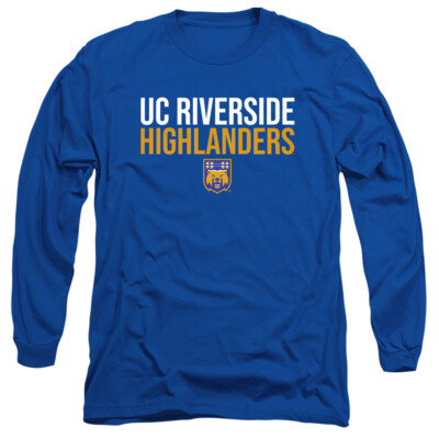 UC Riverside Adult Long Sleeve T-Shirt Highlanders Stacked, Royal Blue, S-3XL