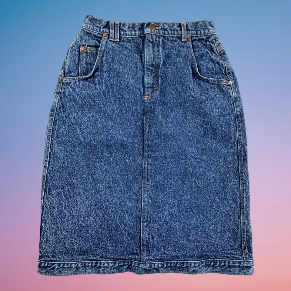 Lee 牛仔裙女式 14 A 字 Midi 5 口袋石洗美国复古 Y2K — 第 2/4 张图片