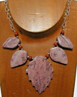 Sterling Silver Wire-Wrap Carved JASPER Gemstone Necklace...Handmade USA