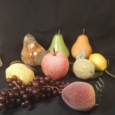 Vintage Sugar Beaded Faux Fruit Apples & Pears Lemons Rubber Grapes AS/IS READ