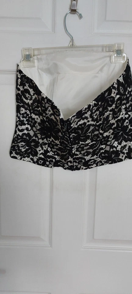 Corsé Bustier Top Colección Kay Unger Negro Encaje Blanco Seda Talla 10 Ocasión Foto 3 de 4