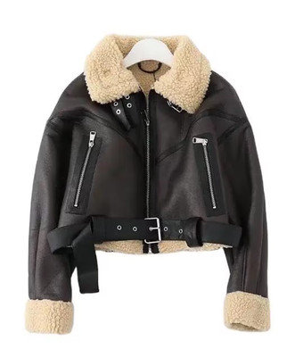 Women Sheepskin Fur Leather Jacket - Handmade Genuine B3 Bomber Aviator Shearlin