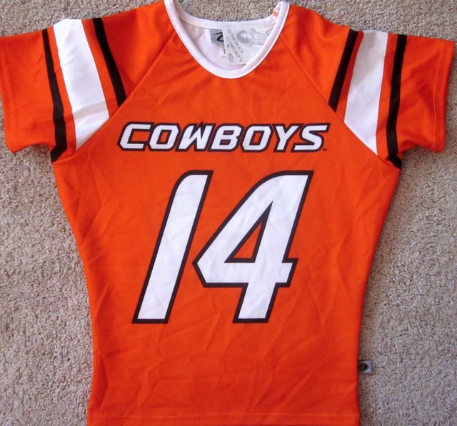 OKLAHOMA STATE LADIES NCAA FOOTBALL JERSEY 14 NEW LADIES MEDIUM OR