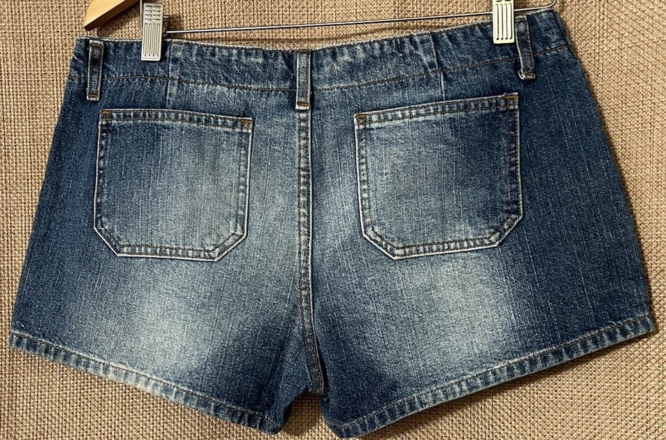 Pantalones Cortos Paris Azul 11 Botones Mosca Denim Boho Jeans De Colección Y2K Años 90 Bigotes Caderas Foto 4 de 4