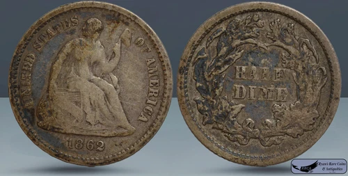 1862 Seated Liberty Half Dime, Very Good+ Condition, Civil War Date, C8133