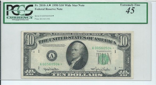 1950 $10 FRN RARE Wide Star * Boston Federal Reserve Note PCGS 45 CH Xtreme Fine - Picture 3 of 3