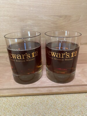 Vintage Pair of Dewar's.12 Finest Scotch Whiskey Clear High Ball Glasses Bar