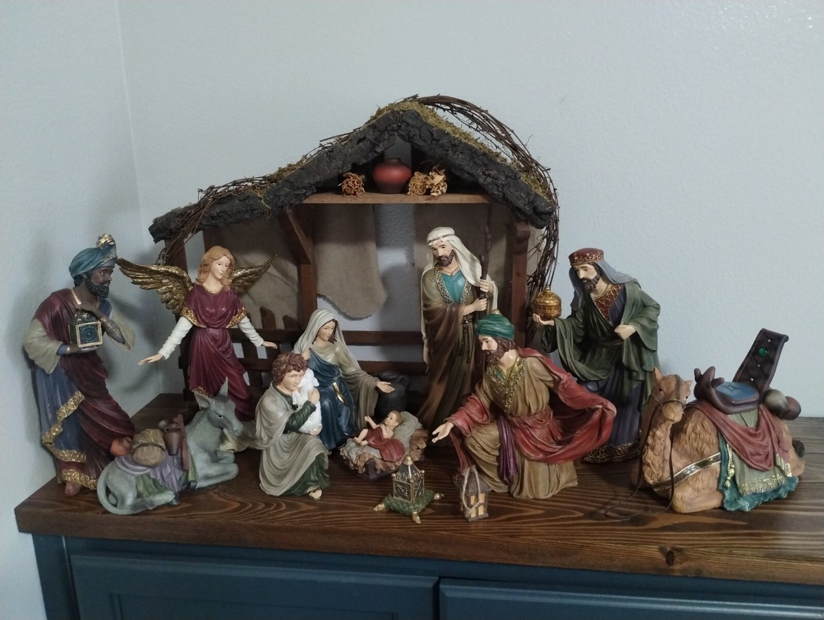 VINTAGE RARE KIRKLAND ANTIQUE STYLE 19 PIECE NATIVITY SET 10