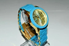Diesel Yellow Gold IP SS Blue Rubber Chronograph DZ5360 $240 Watch