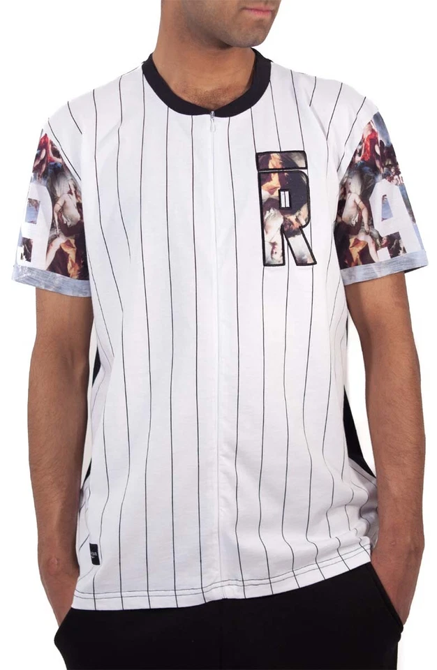 Rocawear Herren T-Shirt Zip Neck Baseball Grafik Weiß Regular Fit S - Bild 1 von 2