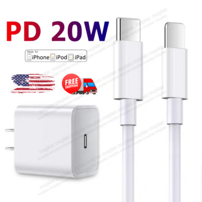 20W USB-C Fast Charger PD Adapter Cable For iPhone 15/14/13/12/11 XR X Pro iPad