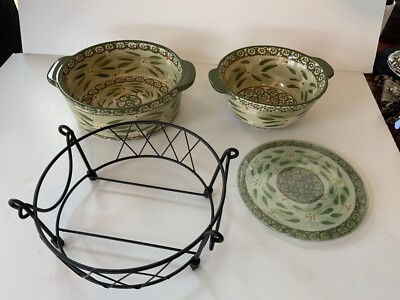 4 Piece Temptations  Casserole Dishes 1 Quart, 1.5 Quart, Wire Rack,1 Trivet