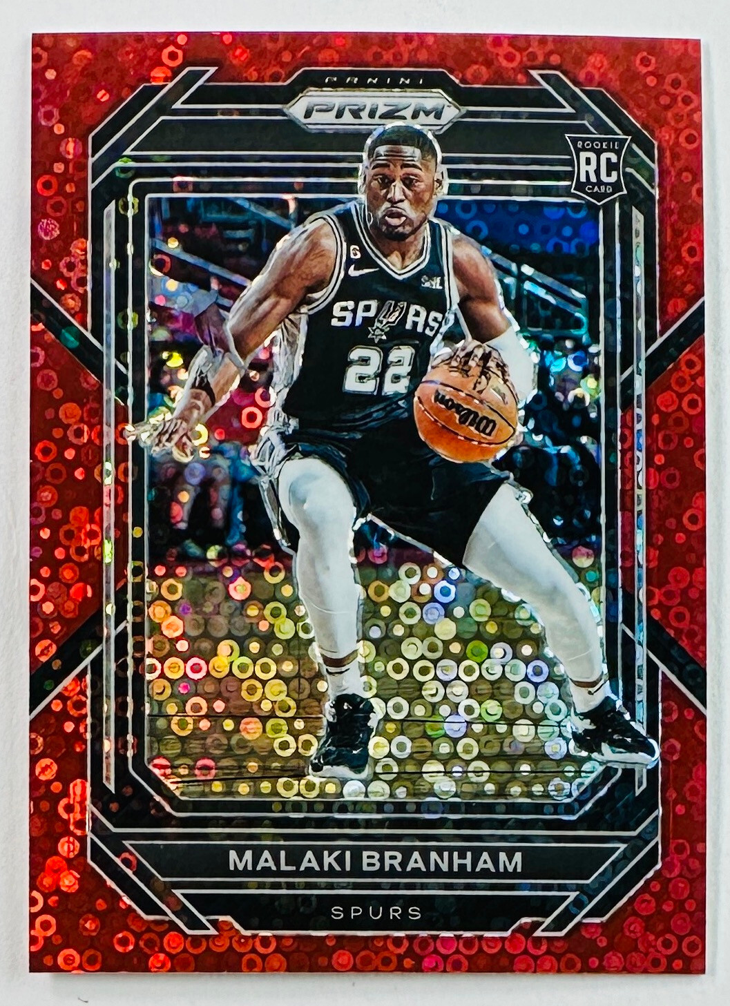 2022-23 Prizm Fast Break #230 Malaki Branham Rookie Red Disco Prizm #/100 RC