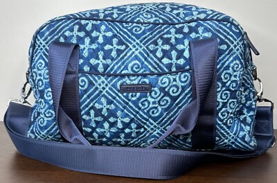 Vera Bradley Cuban Tiles Duffel Bag Blue Weekender Gym Yoga Travel