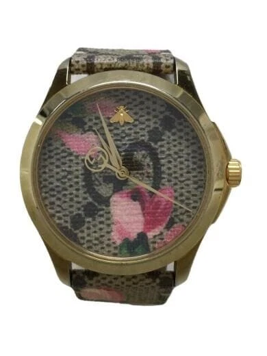 Montre pour femme Gucci G Timeless SWISS quartz rose fleurs bracelet cuir YA1264038