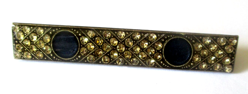 Superbe Broche Vintage Art Déco Avec émaux Vert Et Or - Pièce Rare Sous Résine - Bijou Ancien De Collection