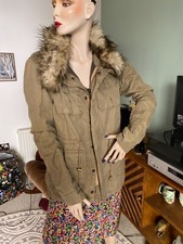 Cotton Maison Scotch Parka Jacket In Green Removable Fur Trim & Blanket Lining