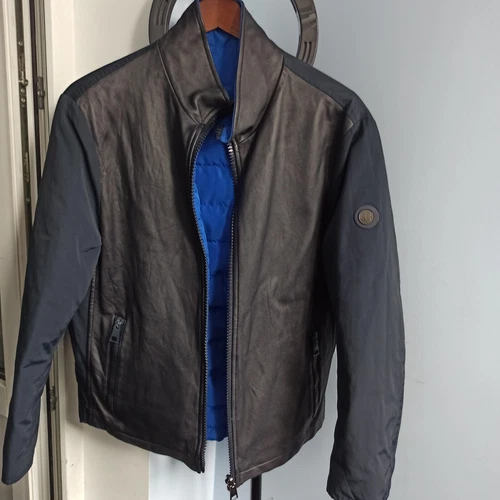 Baldinini mens down quilted reversible nylon leather jacket coat image 2