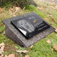 GRANIT Grabstein Doppel Grabplatte+Stützen 40x30 cm Foto+Text Gravur Hund-gg16s