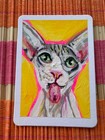ACEO ORIGINAL HAIRLESS CAT SERIES 2/8 Gouache PAINTING kleptodog signed art — photo 3