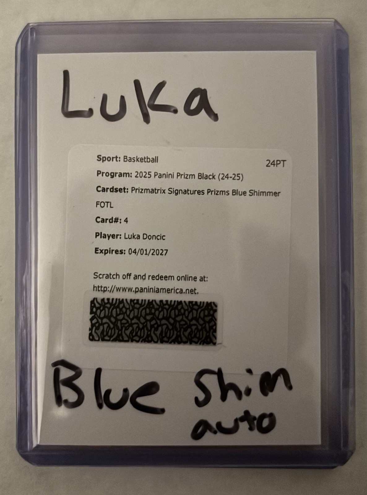 2025 Panini Prizm Black Luka Doncic Blue Shimmer FOTL Auto /35 REDEMPTION Lakers
