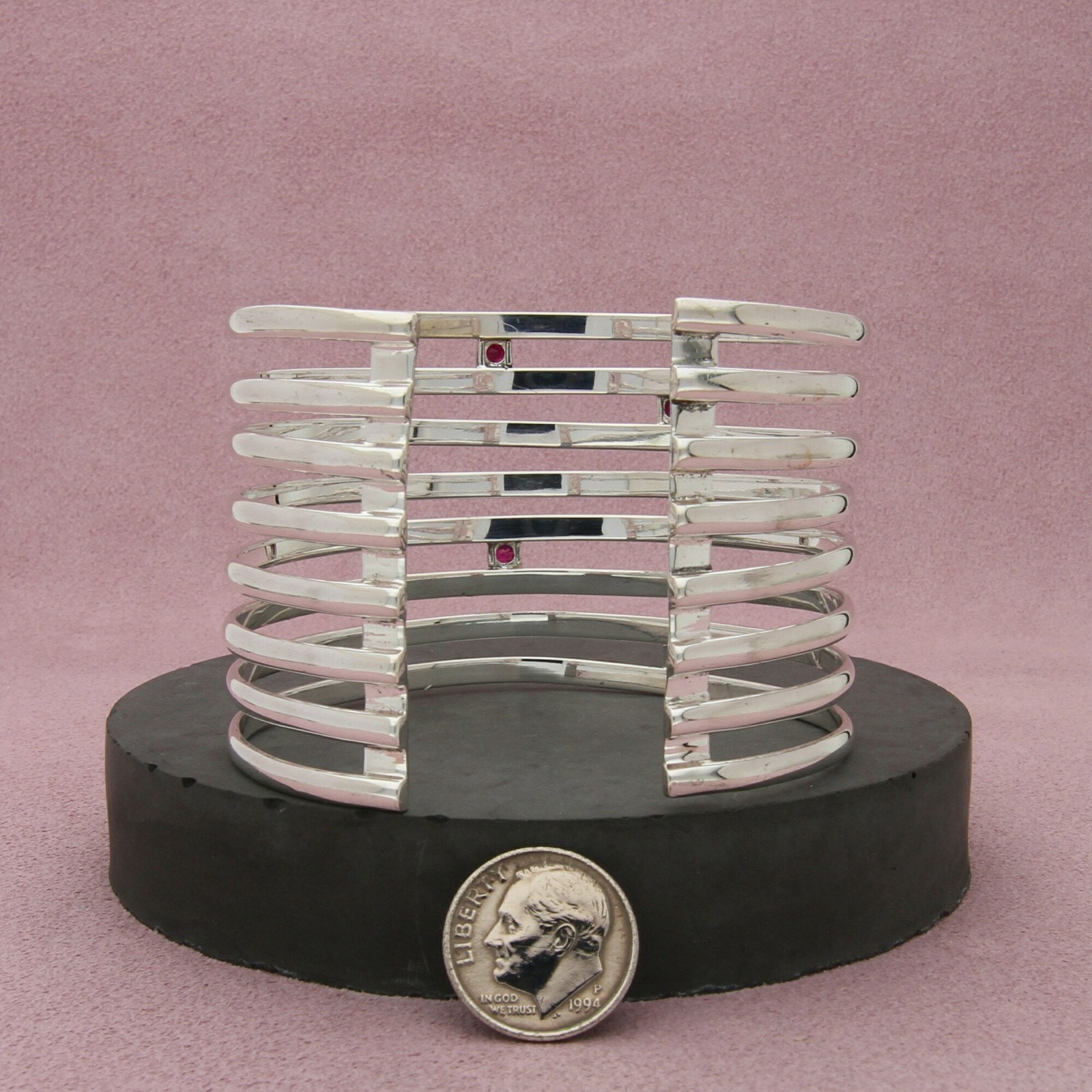 sterling silver wide ruby statement cuff bracelet… - image 3