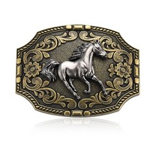 Western Cowboy Belt Buckle for Men , Solid Metal Vintage Rodeo Horse Belt Buc...