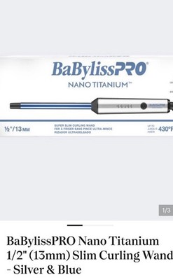 BaBylissPRO Nano Titanium Slim Curling Wand 1/2'' 13mm Silver Blue 430°F