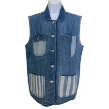 Vintage 80s 90s Gitano Denim Chambray Sleeveless Jacket Vest Boho Cottage S/M